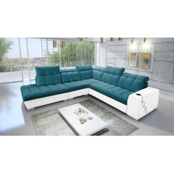 Prisma IX corner sofa with a sleeping function, USB port, and bedding container - Velvet | Pet friendly, Terra 75 + Eco leather