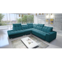Prisma IX Ecksofa mit Schlaffunktion, USB-Anschluss und Bettkasten - Samt | Haustierfreundlich, Terra 75