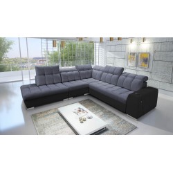 Ecksofa Prisma IX mit Schlaffunktion, USB-Anschluss und Bettkasten - Samt | Haustierfreundlich, Terra 96 + schwarzes Kunstleder