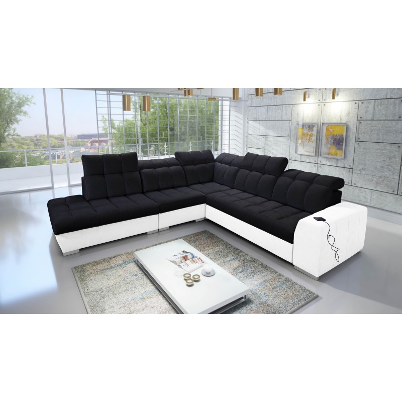Prisma IX corner sofa with sleeping function, USB port, and bedding compartment - Velvet | Pet friendly, Terra 99 + Eco-leather