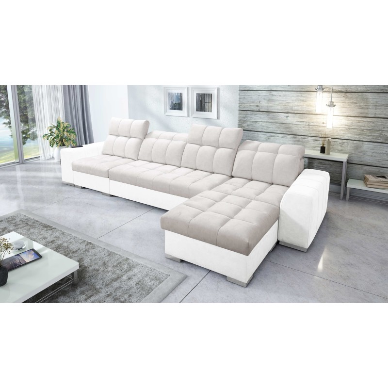 Prisma XII Corner Sofa with Sleeping Function | Luxury Furniture with USB Port | Velvet | Pet Friendly, Terra 06 + Eco-leather