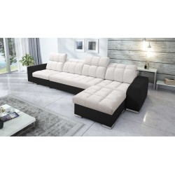 Prisma XII Ecksofa mit Schlaffunktion | Luxuriöses Möbelstück mit USB-Anschluss | Samt | Haustierfreundlich, Terra 06 + Schwarze