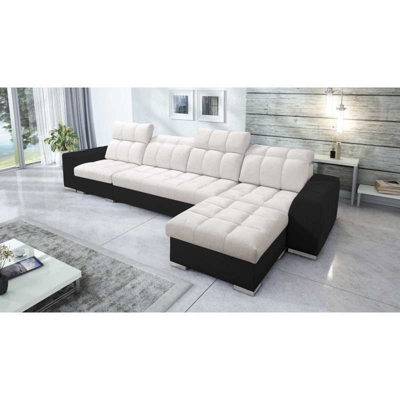 Prisma XII Corner Sofa with Sleeping Function | Luxury Furniture with USB Port | Velvet | Pet Friendly, Terra 06 + Black Eco-lea