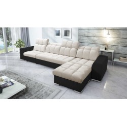 Prisma XII Corner Sofa with Sleeping Function | Luxury Furniture with USB Port | Velvet | Pet Friendly, Terra 13 + Black Eco-lea