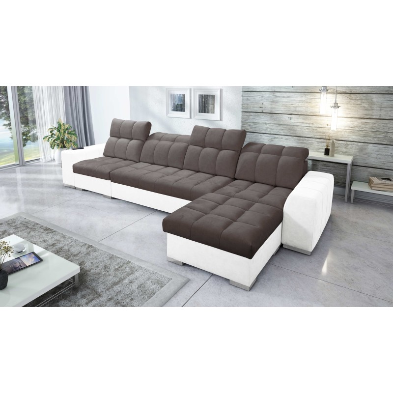Prisma XII Corner Sofa with Sleeping Function | Luxury Furniture with USB Port | Velvet | Pet Friendly, Terra 26 + Eco-leather