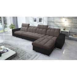 Ecksofa Prisma XII mit Schlaffunktion | Luxusmöbel mit USB-Anschluss | Samt | Haustierfreundlich, Terra 26 + Schwarzes Kunstlede