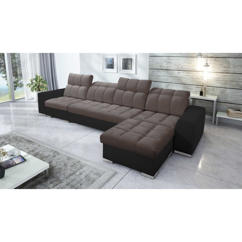 Prisma XII Corner Sofa with Sleeping Function | Luxury Furniture with USB Port | Velvet | Pet Friendly, Terra 26 + Black Eco-lea
