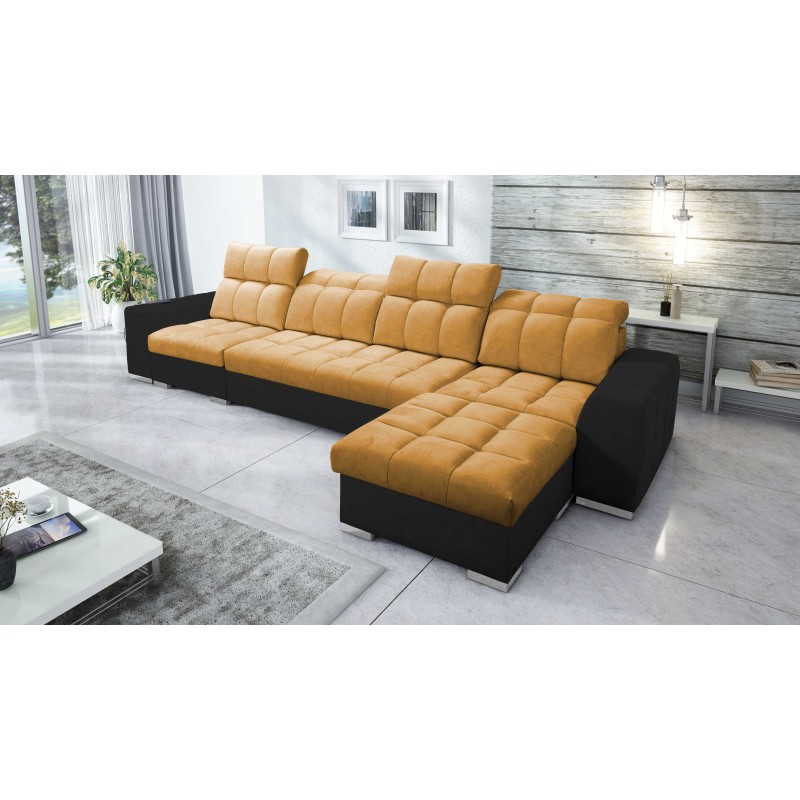 Prisma XII Corner Sofa with Sleeping Function | Luxury Furniture with USB Port | Velvet | Pet Friendly, Terra 48 + Black Eco-lea