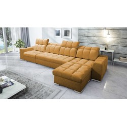 Prisma XII Ecksofa mit Schlaffunktion | Luxusmöbel mit USB-Anschluss | Samt | Haustierfreundlich, Terra 48