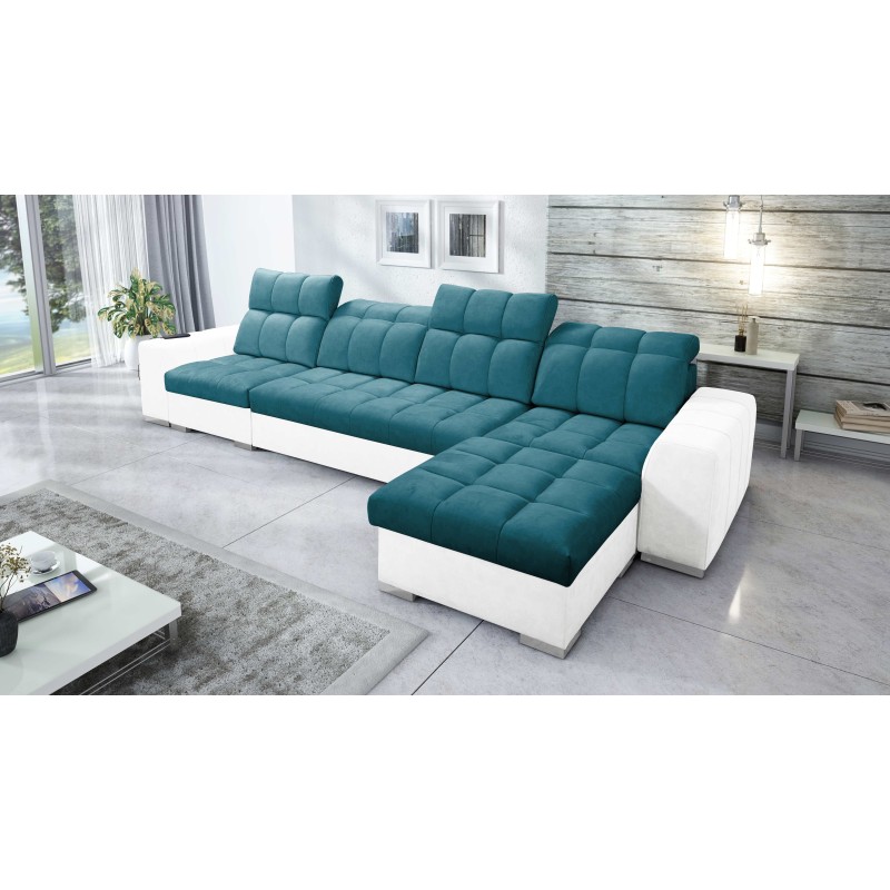 Prisma XII Corner Sofa with Sleeping Function | Luxury Furniture with USB Port | Velvet | Pet Friendly, Terra 75 + Eco-leather