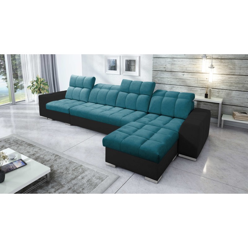 Prisma XII Corner Sofa with Sleeping Function | Luxury Furniture with USB Port | Velvet | Pet Friendly, Terra 75 + Black Eco-lea