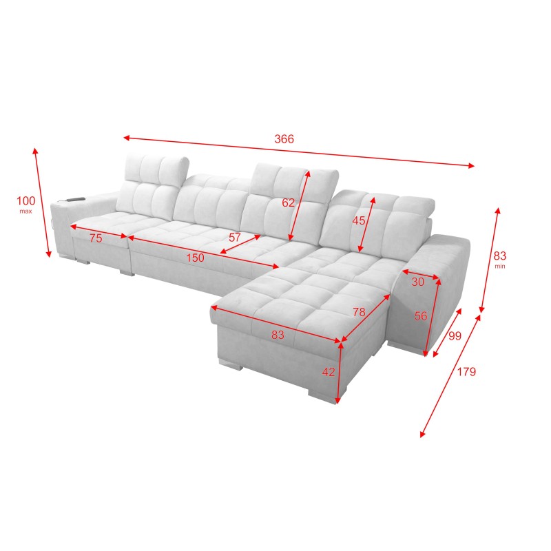 Prisma XII Corner Sofa with Sleeping Function | Luxury Furniture with USB Port | Velvet | Pet Friendly, Terra 79 Prisma XII Corner Sofa with Sleeping Function | Luxury Furniture with USB Port | Velvet | Pet Friendly, Terra 79