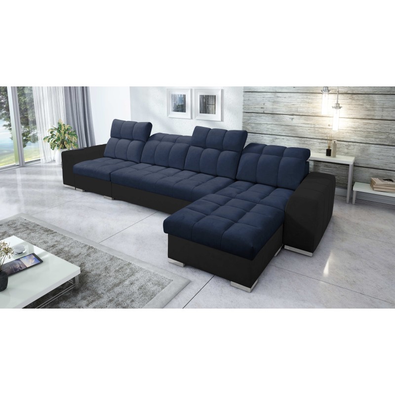 Prisma XII Corner Sofa with Sleeping Function | Luxury Furniture with USB Port | Velvet | Pet Friendly, Terra 79 + Black Eco-lea