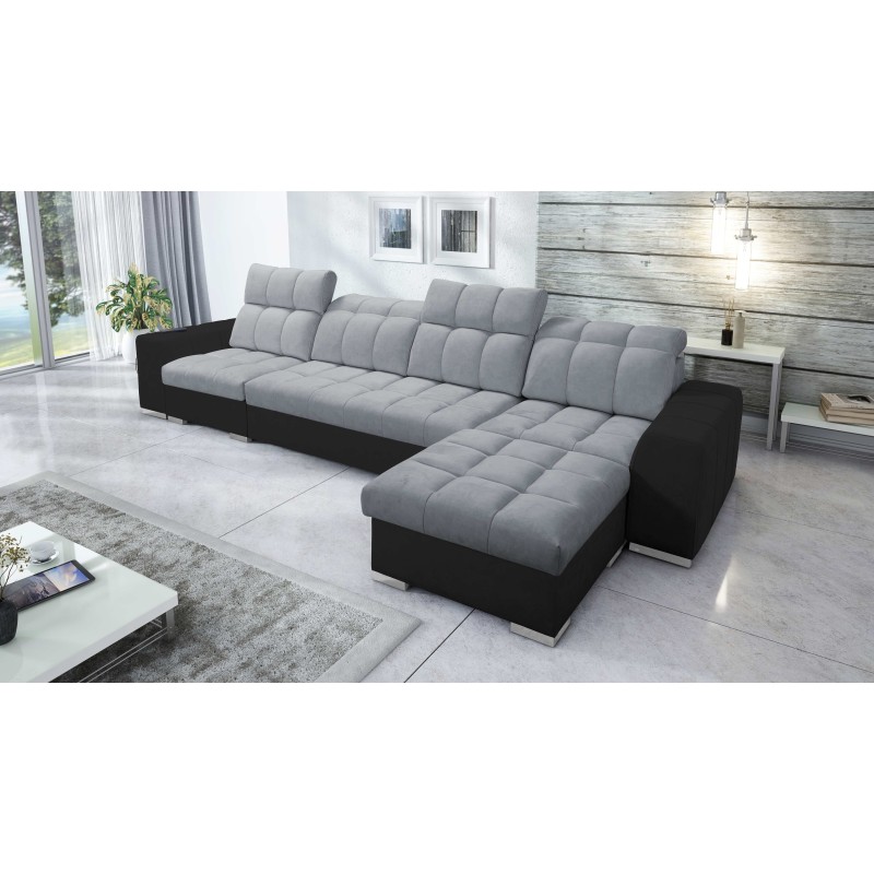 Prisma XII Corner Sofa with Sleeping Function | Luxury Furniture with USB Port | Velvet | Pet Friendly, Terra 92 + Black Eco-lea
