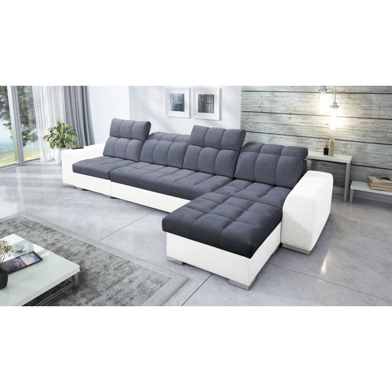 Prisma XII Corner Sofa with Sleeping Function | Luxury Furniture with USB Port | Velvet | Pet Friendly, Terra 96 + Eco-leather