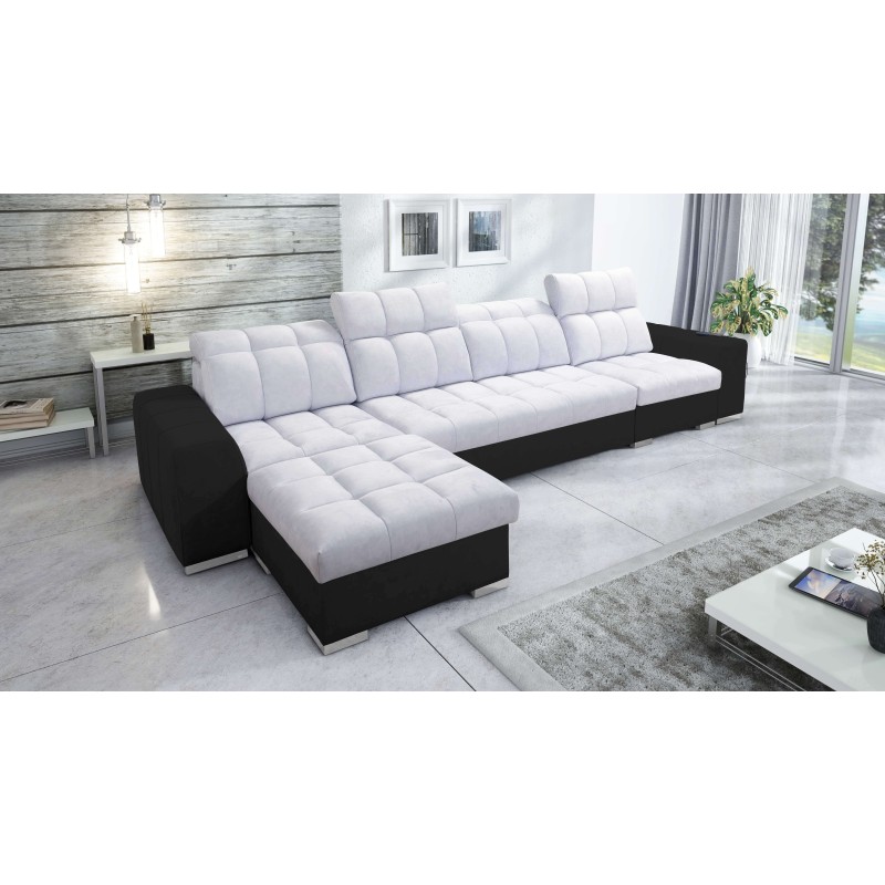 Prisma XII Corner Sofa with Sleeping Function | Luxury Furniture with USB Port | Velvet | Pet Friendly, Terra 80 + Black Eco-lea