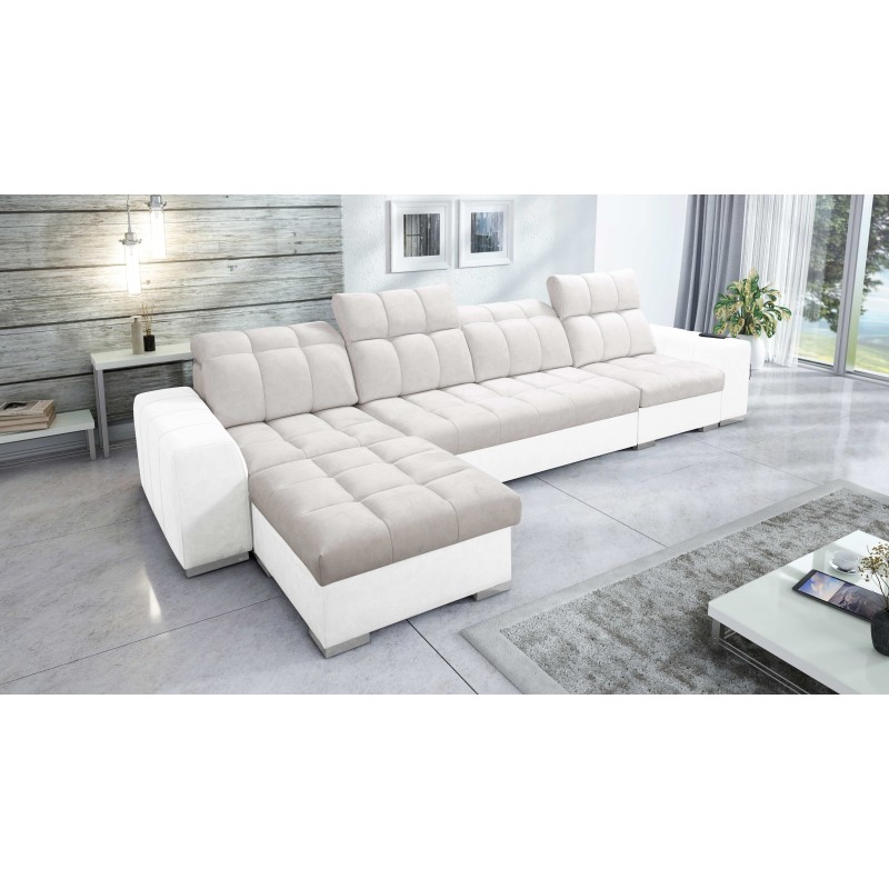 Prisma XII Corner Sofa with Sleeping Function | Luxury Furniture with USB Port | Velvet | Pet Friendly, Terra 06 + Eco-leather