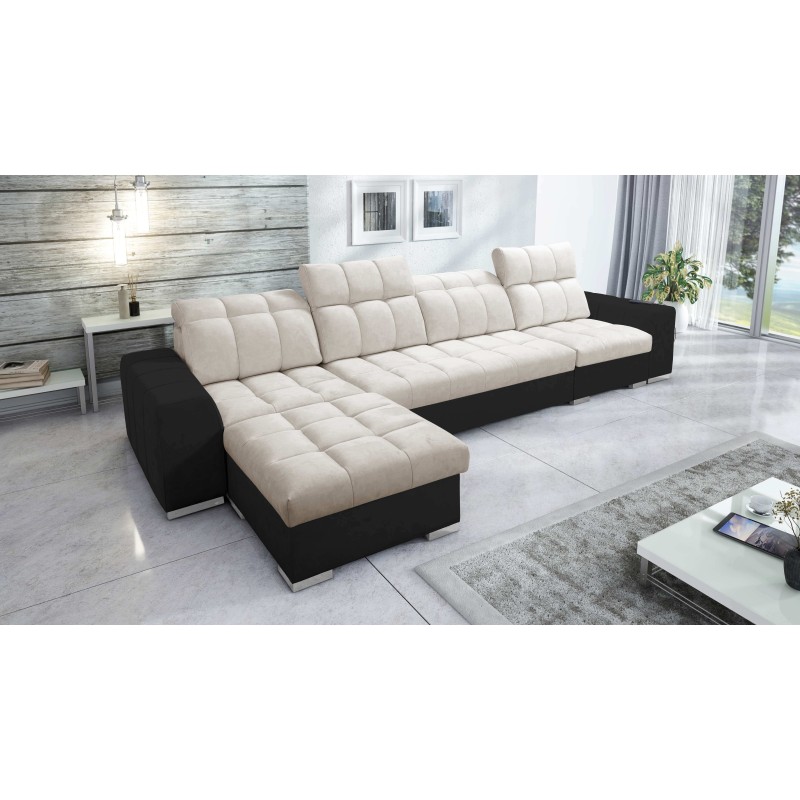 Prisma XII Corner Sofa with Sleeping Function | Luxury Furniture with USB Port | Velvet | Pet Friendly, Terra 13 + Black Eco-lea