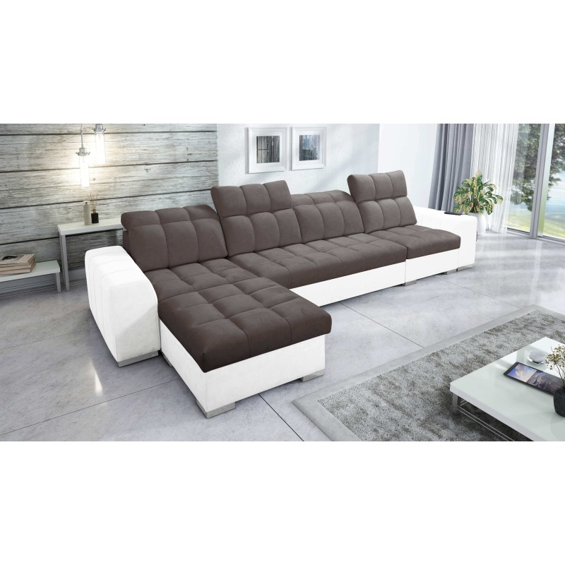 Prisma XII Corner Sofa with Sleeping Function | Luxury Furniture with USB Port | Velvet | Pet Friendly, Terra 26 + Eco-leather
