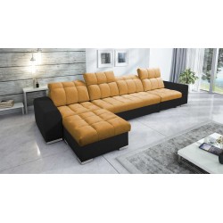 Narożnik Prisma XII z funkcją spania | Luksusowy Mebel z Portem USB | Velvet | Pet friendly, Terra 48 + Ecoskóra czarna