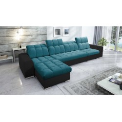 Narożnik Prisma XII z funkcją spania | Luksusowy Mebel z Portem USB | Velvet | Pet friendly, Terra 75 + Ecoskóra czarna