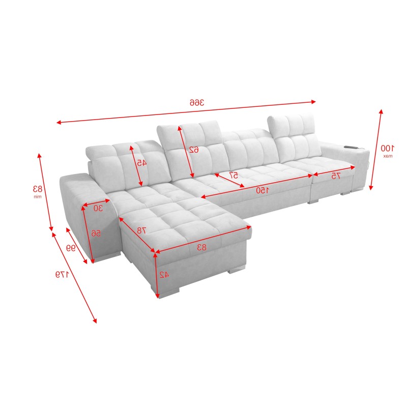 Prisma XII Corner Sofa with Sleeping Function | Luxury Furniture with USB Port | Velvet | Pet Friendly, Terra 75 Prisma XII Corner Sofa with Sleeping Function | Luxury Furniture with USB Port | Velvet | Pet Friendly, Terra 75