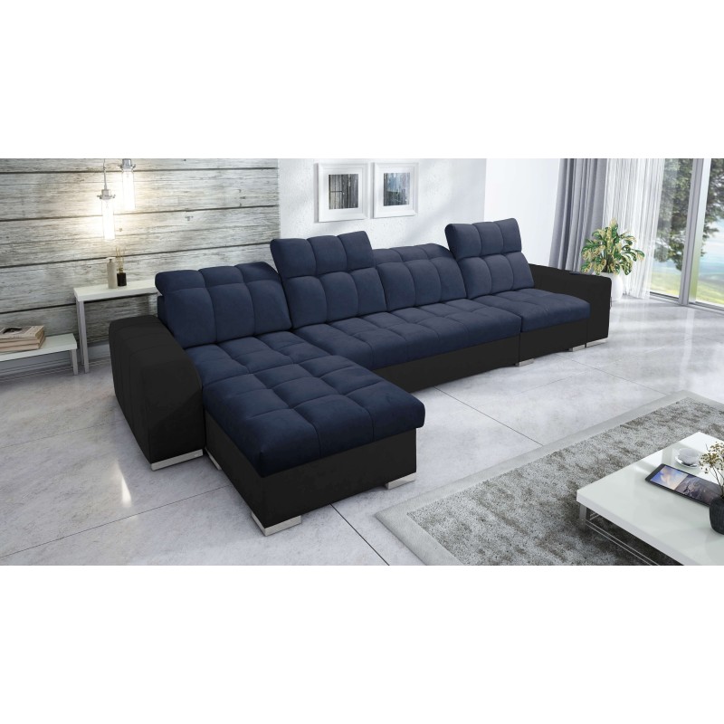 Prisma XII Corner Sofa with Sleeping Function | Luxury Furniture with USB Port | Velvet | Pet Friendly, Terra 79 + Black Eco-lea