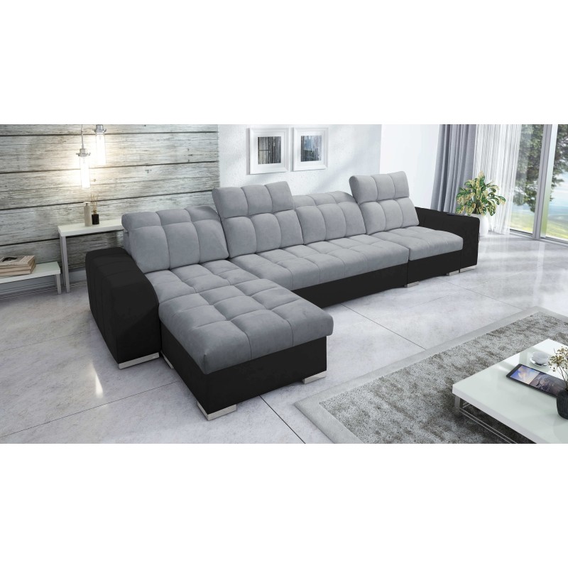 Prisma XII Corner Sofa with Sleeping Function | Luxury Furniture with USB Port | Velvet | Pet Friendly, Terra 92 + Black Eco-lea
