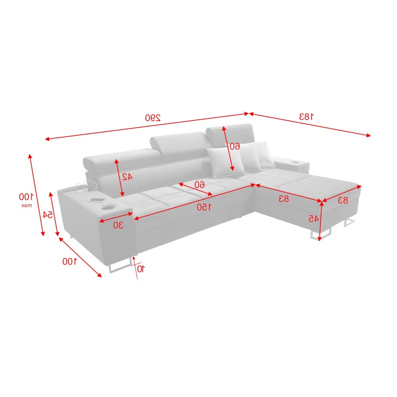 Ecksofa Orbix I Maxi mit Schlaffunktion, USB-Anschluss und Bettkasten Ecksofa Orbix I Maxi mit Schlaffunktion, USB-Anschluss und Bettkasten