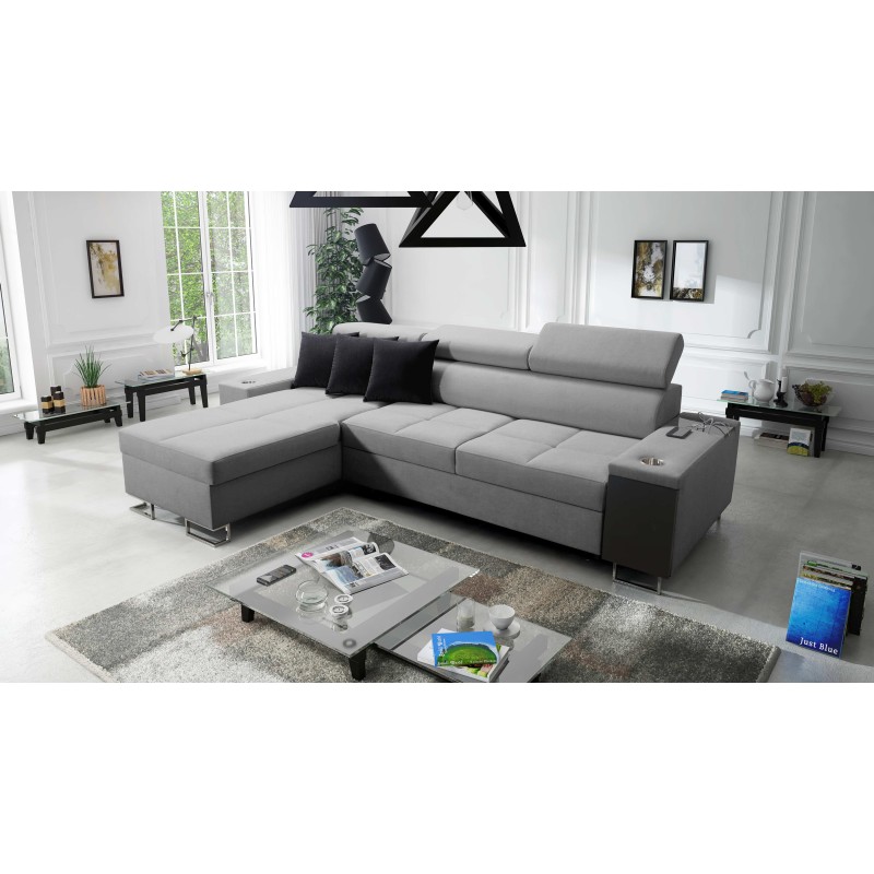 Orbix I Maxi corner sofa with a sleeping function, USB port, and bedding storage