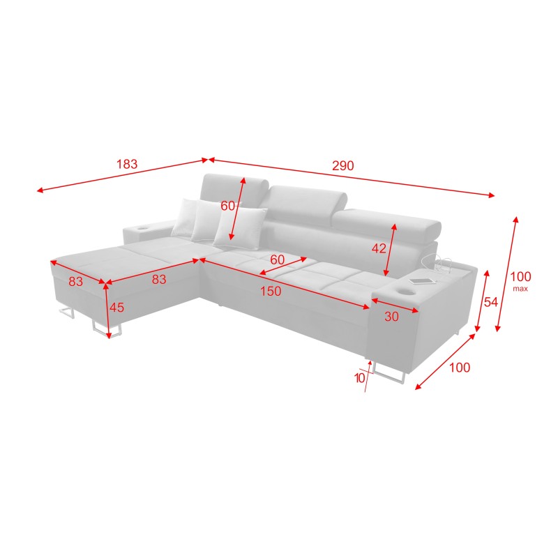 Ecksofa Orbix I Maxi mit Schlaffunktion, USB-Anschluss und Bettkasten Ecksofa Orbix I Maxi mit Schlaffunktion, USB-Anschluss und Bettkasten