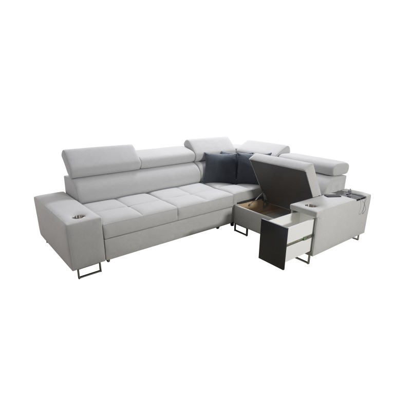 Ecksofa Orbix II mit Schlaffunktion, verstellbaren Kopfstützen und USB-Anschluss - Gewebe, Sawana 84 Ecksofa Orbix II mit Schlaffunktion, verstellbaren Kopfstützen und USB-Anschluss - Gewebe, Sawana 84