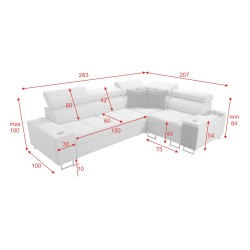 Orbix II corner sofa with a sleeping function, adjustable headrests, and USB port - Woven fabric, Sawana 84