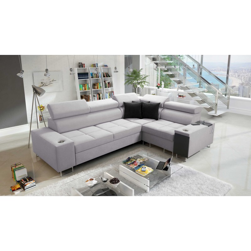 Ecksofa Orbix II mit Schlaffunktion, verstellbaren Kopfstützen und USB-Anschluss - Gewebe, Sawana 84 Ecksofa Orbix II mit Schlaffunktion, verstellbaren Kopfstützen und USB-Anschluss - Gewebe, Sawana 84