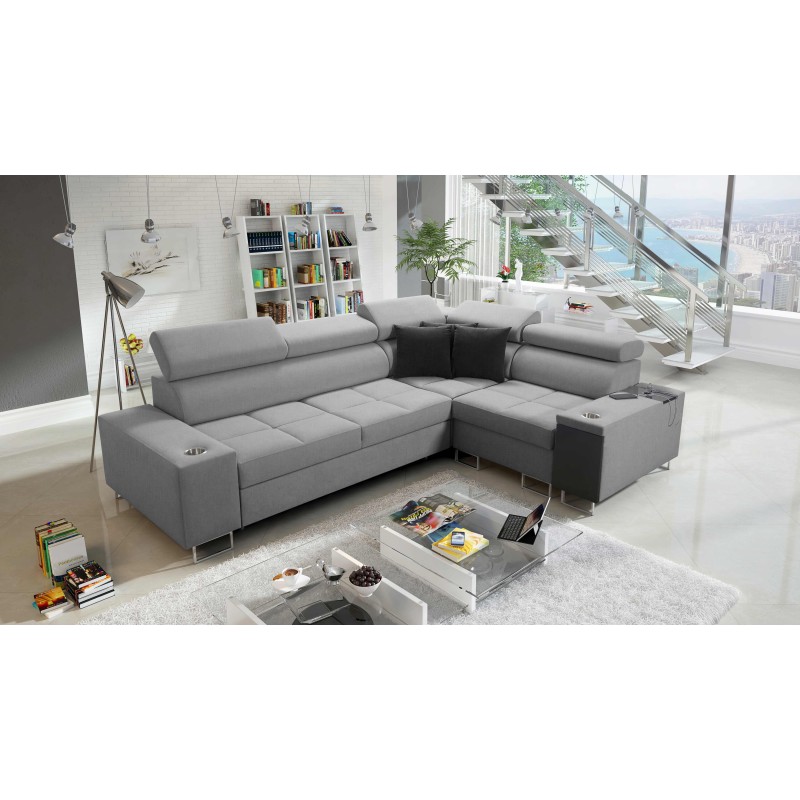 Ecksofa Orbix II mit Schlaffunktion, verstellbaren Kopfstützen und USB-Anschluss - Gewebe, Sawana 21 Ecksofa Orbix II mit Schlaffunktion, verstellbaren Kopfstützen und USB-Anschluss - Gewebe, Sawana 21
