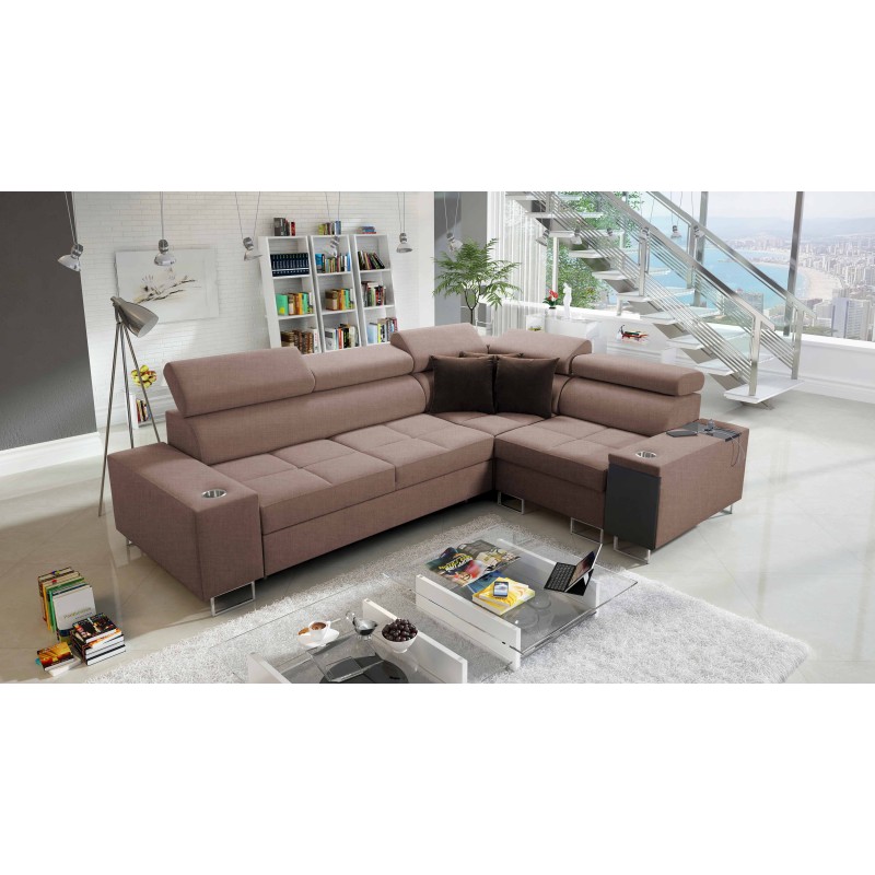 Ecksofa Orbix II mit Schlaffunktion, verstellbaren Kopfstützen und USB-Anschluss - Geflecht, Sawana 25 Ecksofa Orbix II mit Schlaffunktion, verstellbaren Kopfstützen und USB-Anschluss - Geflecht, Sawana 25