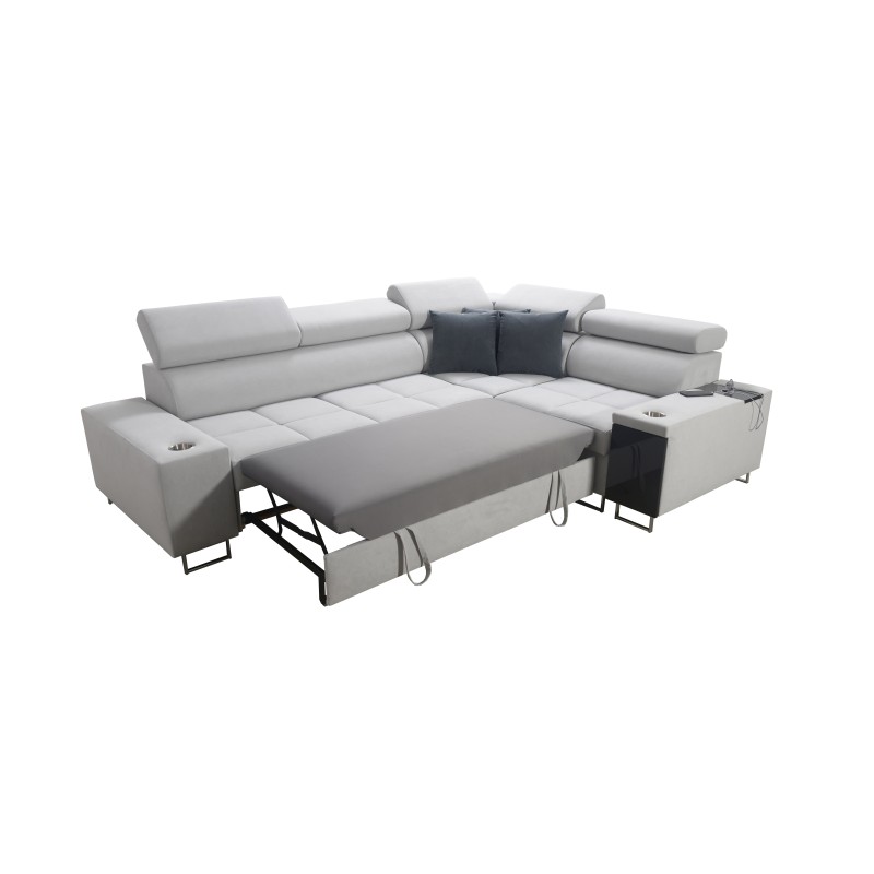 Ecksofa Orbix II mit Schlaffunktion, verstellbaren Kopfstützen und USB-Anschluss - Gewebe, Sawana 26 Ecksofa Orbix II mit Schlaffunktion, verstellbaren Kopfstützen und USB-Anschluss - Gewebe, Sawana 26