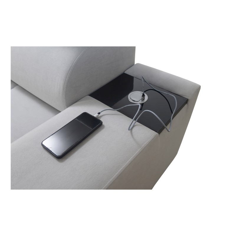 Sofá esquinero Orbix II con función de cama, reposacabezas ajustables y puerto USB - Plecionka, Sawana 26 Sofá esquinero Orbix II con función de cama, reposacabezas ajustables y puerto USB - Plecionka, Sawana 26