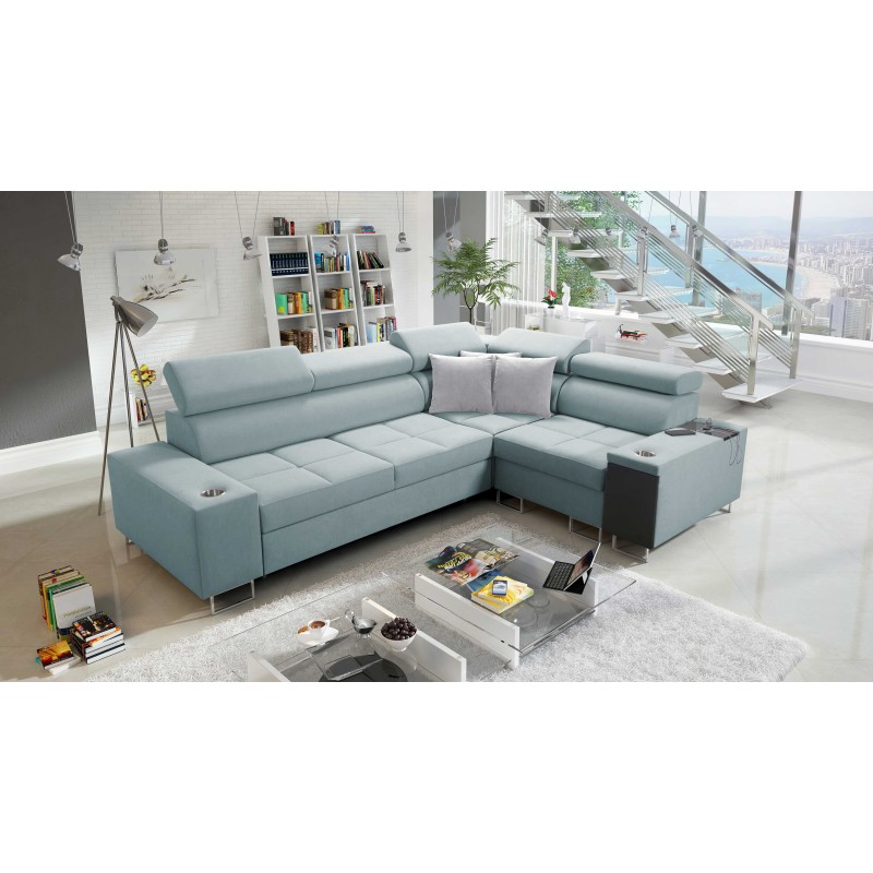 Ecksofa Orbix II mit Schlaffunktion, verstellbaren Kopfstützen und USB-Anschluss - Gewebe, Sawana 72 Ecksofa Orbix II mit Schlaffunktion, verstellbaren Kopfstützen und USB-Anschluss - Gewebe, Sawana 72