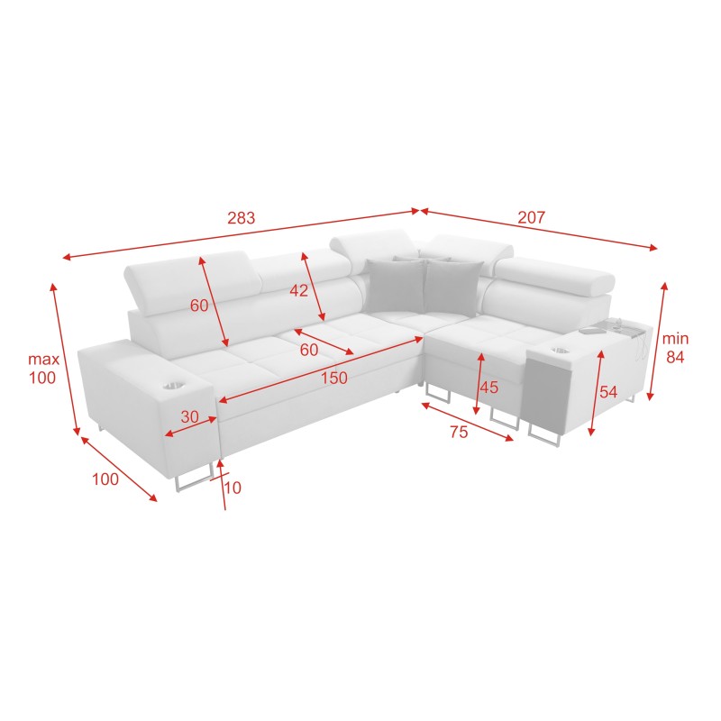 Sofá esquinero Orbix II con función para dormir, reposacabezas ajustables y puerto USB - Velvet, Ultario Velvet 2979 Sofá esquinero Orbix II con función para dormir, reposacabezas ajustables y puerto USB - Velvet, Ultario Velvet 2979