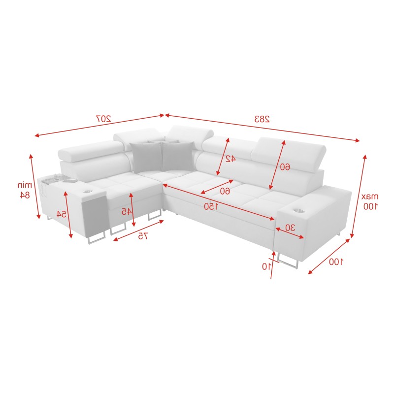 Ecksofa Orbix II mit Schlaffunktion, verstellbaren Kopfstützen und USB-Anschluss - Gewebe, Sawana 84 Ecksofa Orbix II mit Schlaffunktion, verstellbaren Kopfstützen und USB-Anschluss - Gewebe, Sawana 84