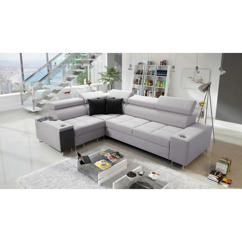 Orbix II corner sofa with a sleeping function, adjustable headrests, and USB port - Woven fabric, Sawana 84