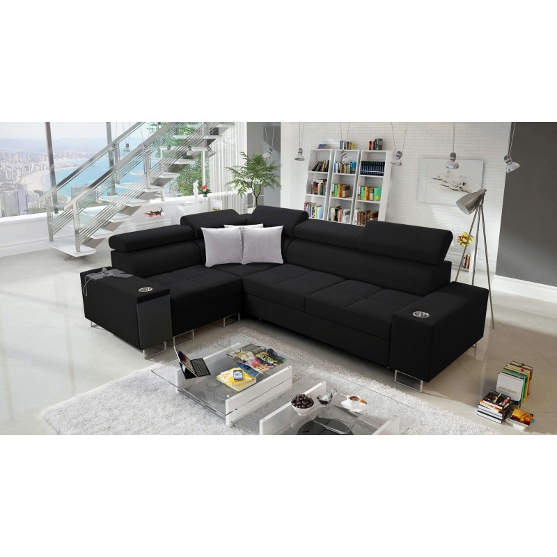 Ecksofa Orbix II mit Schlaffunktion, verstellbaren Kopfstützen und USB-Anschluss - Geflecht, Sawana 14 Ecksofa Orbix II mit Schlaffunktion, verstellbaren Kopfstützen und USB-Anschluss - Geflecht, Sawana 14