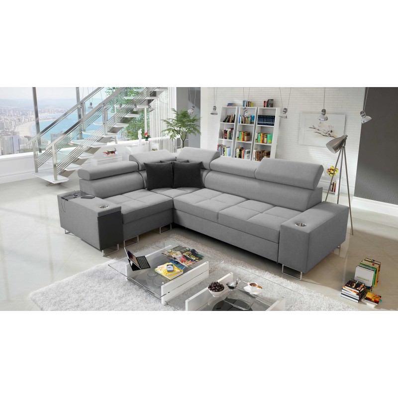 Ecksofa Orbix II mit Schlaffunktion, verstellbaren Kopfstützen und USB-Anschluss - Gewebe, Sawana 21 Ecksofa Orbix II mit Schlaffunktion, verstellbaren Kopfstützen und USB-Anschluss - Gewebe, Sawana 21