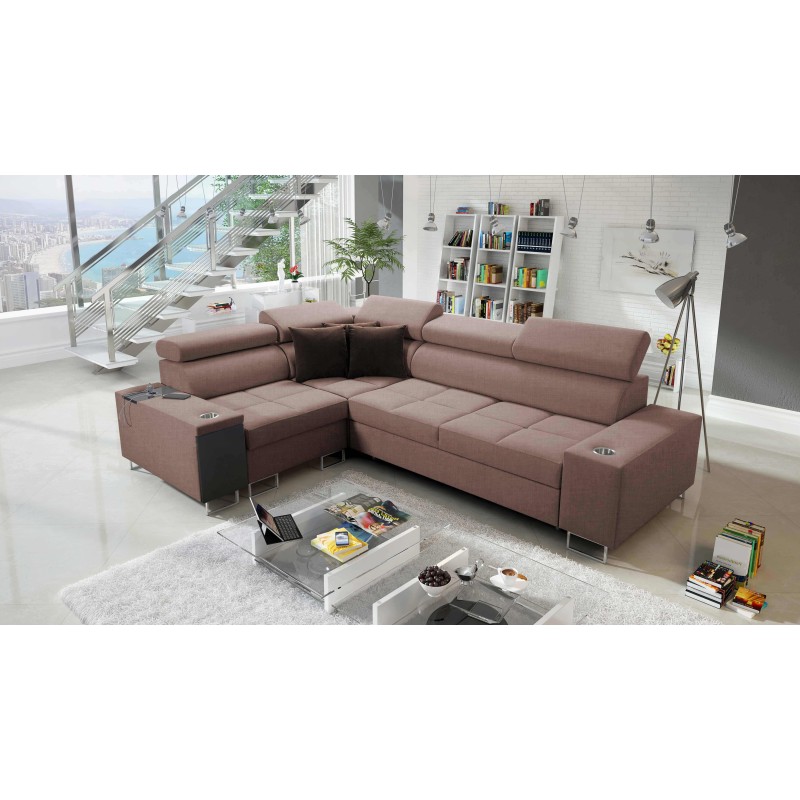 Ecksofa Orbix II mit Schlaffunktion, verstellbaren Kopfstützen und USB-Anschluss - Geflecht, Sawana 25 Ecksofa Orbix II mit Schlaffunktion, verstellbaren Kopfstützen und USB-Anschluss - Geflecht, Sawana 25