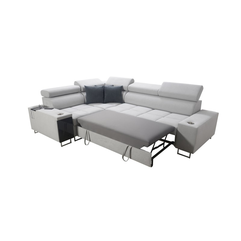 Ecksofa Orbix II mit Schlaffunktion, verstellbaren Kopfstützen und USB-Anschluss - Gewebe, Sawana 26 Ecksofa Orbix II mit Schlaffunktion, verstellbaren Kopfstützen und USB-Anschluss - Gewebe, Sawana 26
