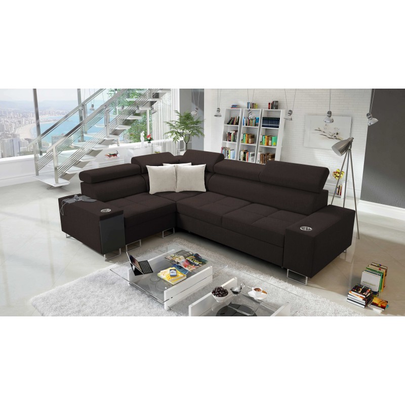 Ecksofa Orbix II mit Schlaffunktion, verstellbaren Kopfstützen und USB-Anschluss - Gewebe, Sawana 26 Ecksofa Orbix II mit Schlaffunktion, verstellbaren Kopfstützen und USB-Anschluss - Gewebe, Sawana 26