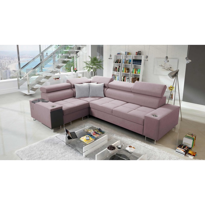 Ecksofa Orbix II mit Schlaffunktion, verstellbaren Kopfstützen und USB-Anschluss - Gewebe, Sawana 61 Ecksofa Orbix II mit Schlaffunktion, verstellbaren Kopfstützen und USB-Anschluss - Gewebe, Sawana 61