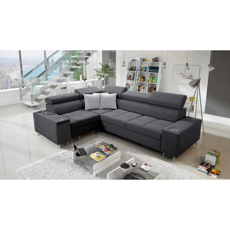 Orbix II corner sofa with sleeping function, adjustable headrests, and USB port - Plecionka, Sawana 96
