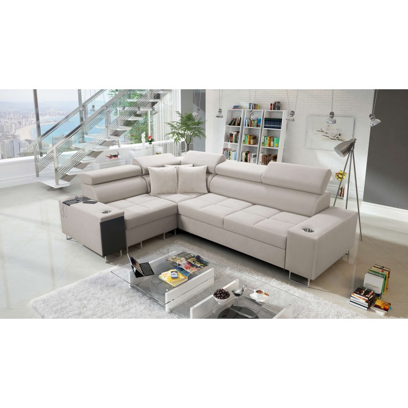 Orbix II corner sofa with a sleeping function, adjustable headrests, and USB port - Velvet, Ultario Velvet 2979
